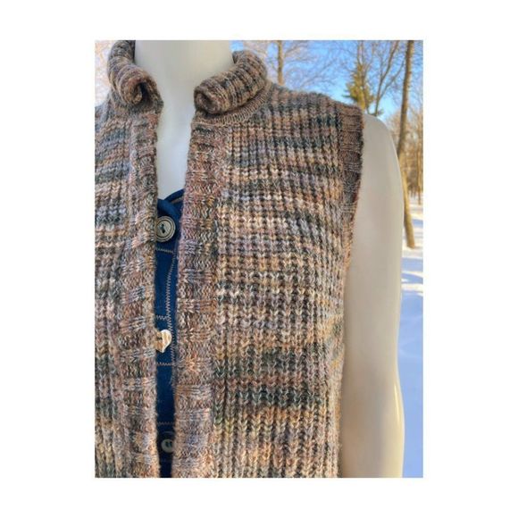 Vintage 70s Marella Knit Open Vest Cardigan High Crew Neck Sz M - Picture 4 of 10